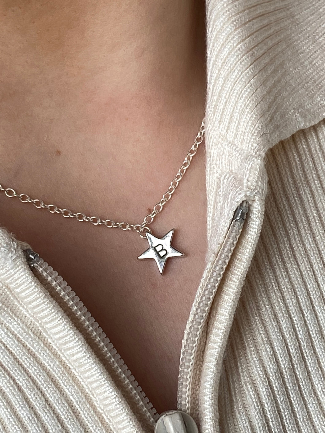 Personalised Silver Star Initial Bead Necklace